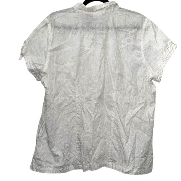 White Stag Plus Size 18W/20W Embroidered White Cotton Short Sleeve Button-Up Shi - Picture 8 of 10